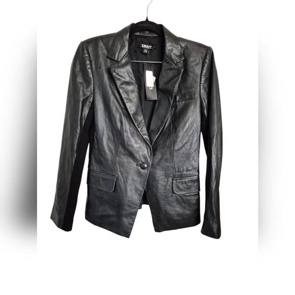 DKNY Black Lamb Skin Leather Jacket Nwt Size 4 - Picture 1 of 9